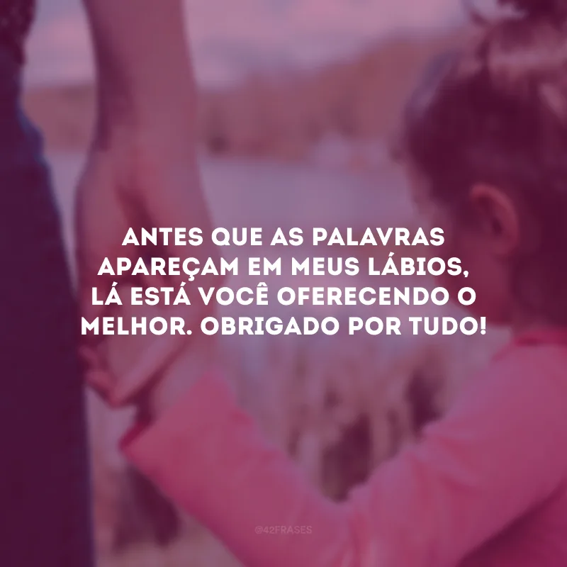 Antes que as palavras apareçam em meus lábios, lá está você oferecendo o melhor. Obrigado por tudo!