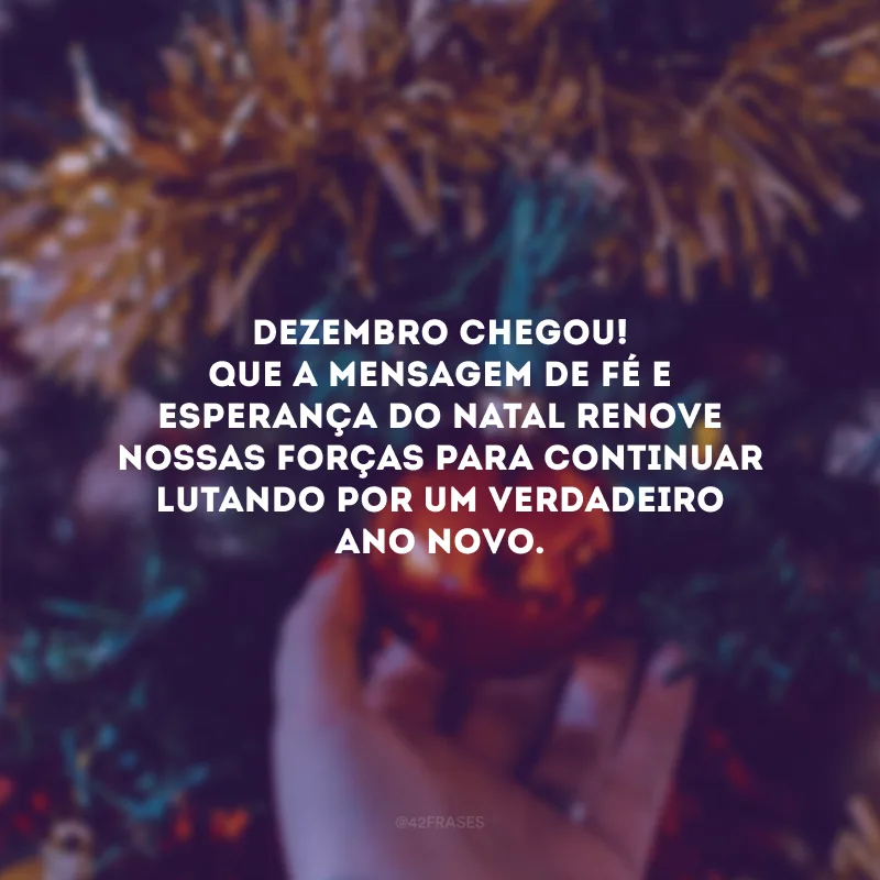 Dezembro chegou! Que a mensagem de fé e esperança do Natal renove nossas forças para continuar lutando por um verdadeiro Ano Novo.