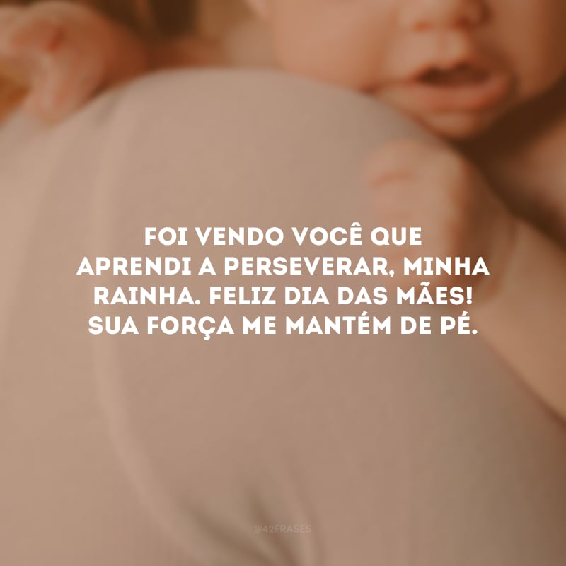 Foi vendo você que aprendi a perseverar, minha rainha. Feliz Dia das Mães! Sua força me mantém de pé.