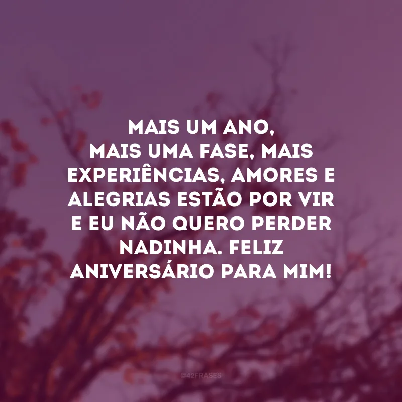 Mais um ano, mais uma fase, mais experiências, amores e alegrias estão por vir e eu não quero perder nadinha. Feliz aniversário para mim! 