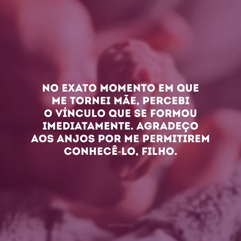No exato momento em que me tornei mãe, percebi o vínculo que se formou imediatamente. Agradeço aos anjos por me permitirem conhecê-lo, filho.