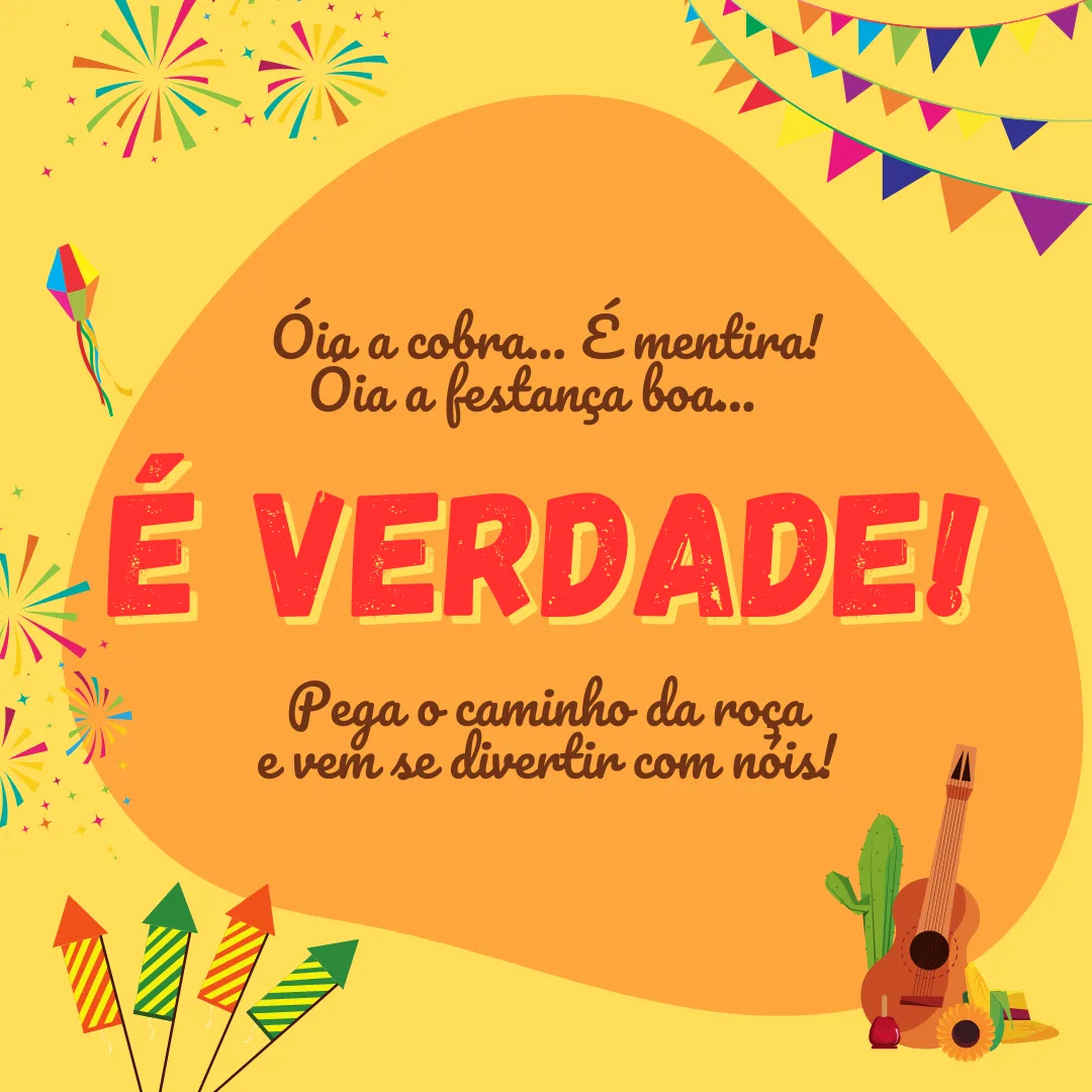 Olha a cobra... É mentira! Olha a festança boa... É verdade! Pega o caminho da roça e vem se divertir com nóis!