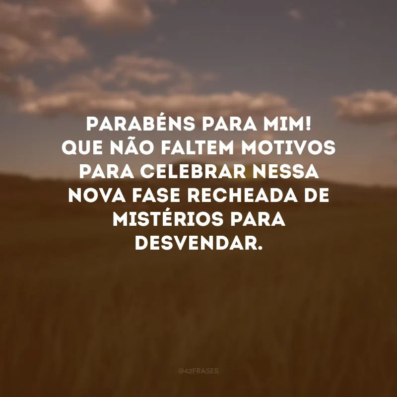 Parabéns para mim! Que não faltem motivos para celebrar nessa nova fase recheada de mistérios para desvendar. 