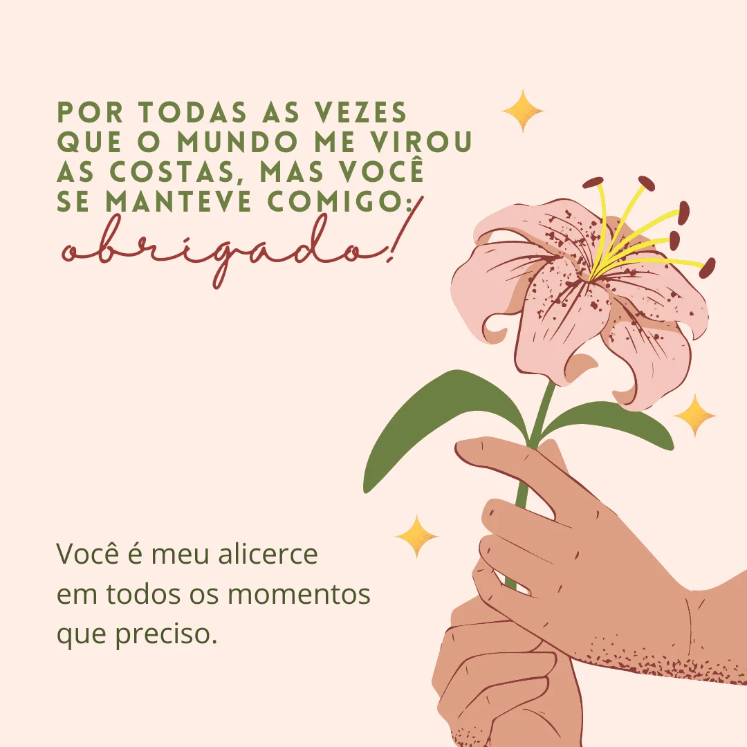 Por todas as vezes que o mundo me virou as costas, mas você se manteve comigo: obrigado! Você é meu alicerce em todos os momentos que preciso.