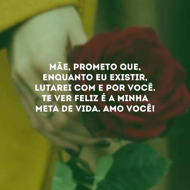 Mãe, prometo que, enquanto eu existir, lutarei com e por você. Te ver feliz é a minha meta de vida. Amo você! 