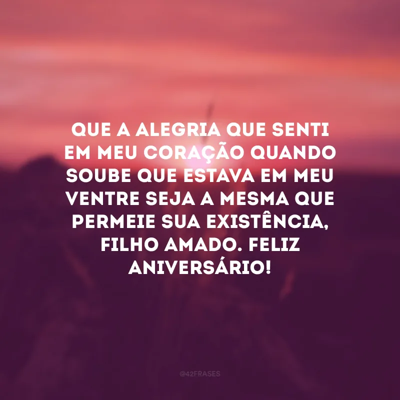 Que a alegria que senti em meu coração quando soube que estava em meu ventre seja a mesma que permeie sua existência, filho amado. Feliz aniversário! 