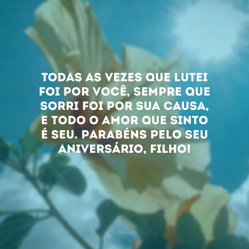 Todas as vezes que lutei foi por você, sempre que sorri foi por sua causa, e todo o amor que sinto é seu. Parabéns pelo seu aniversário, filho! 