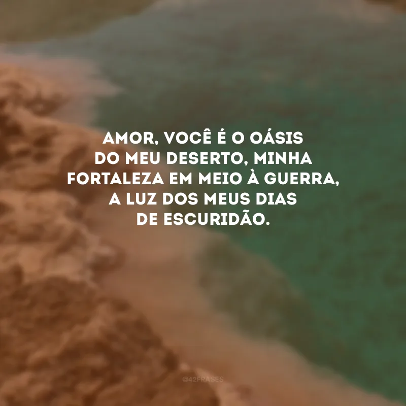 Amor, você é o oásis do meu deserto, minha fortaleza em meio à guerra, a luz dos meus dias de escuridão. 