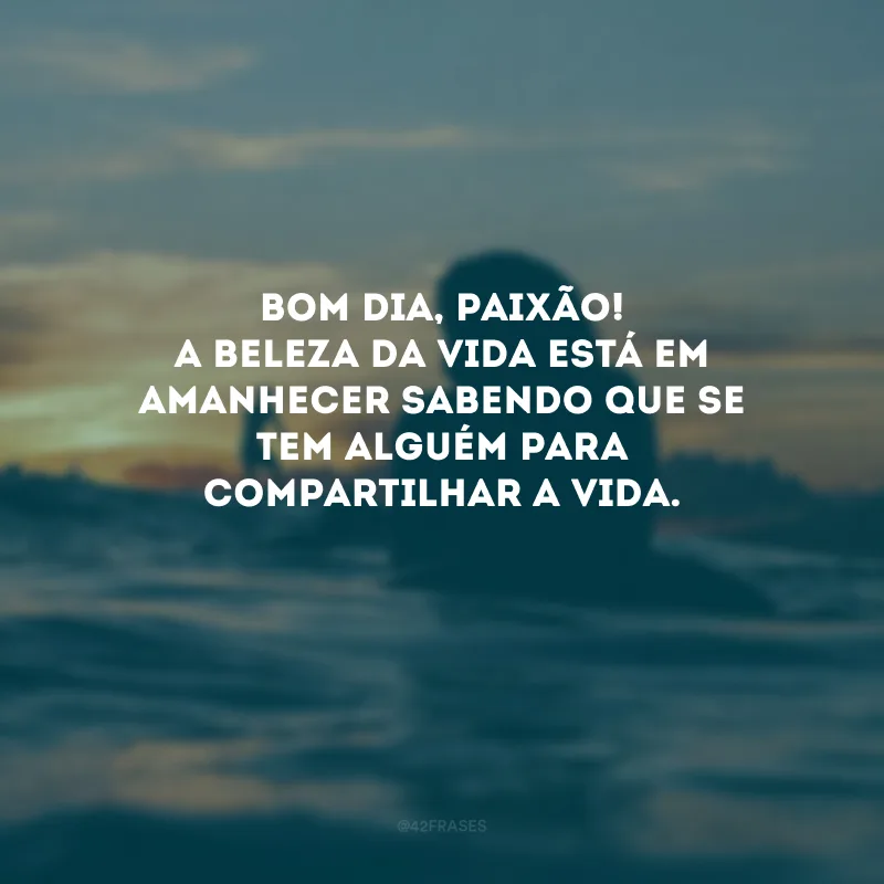 Bom dia, paixão! A beleza da vida está em amanhecer sabendo que se tem alguém para compartilhar a vida. 