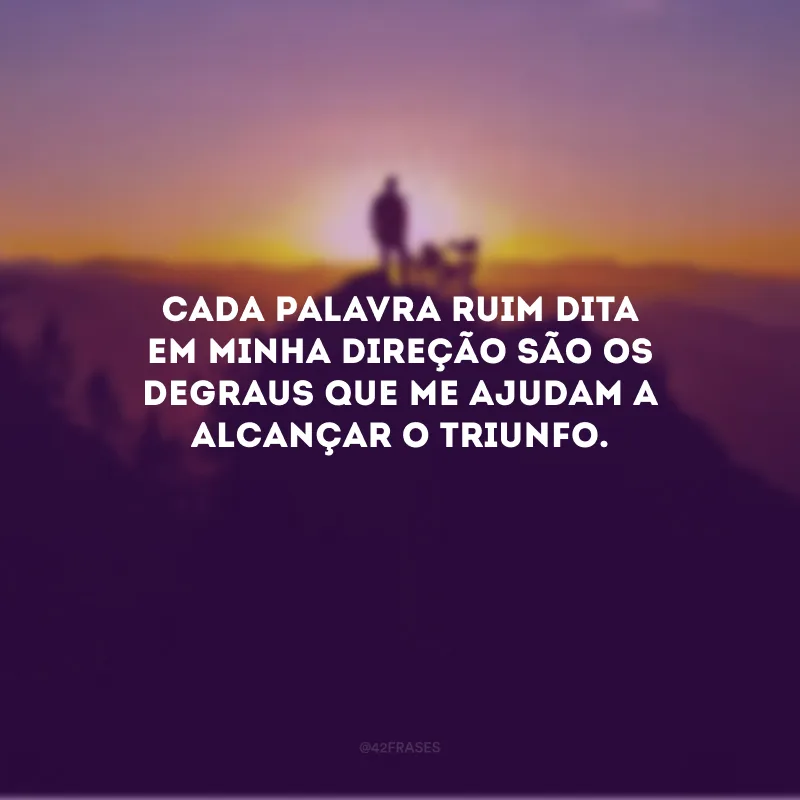 Cada palavra ruim dita em minha direção são os degraus que me ajudam a alcançar o triunfo. 
