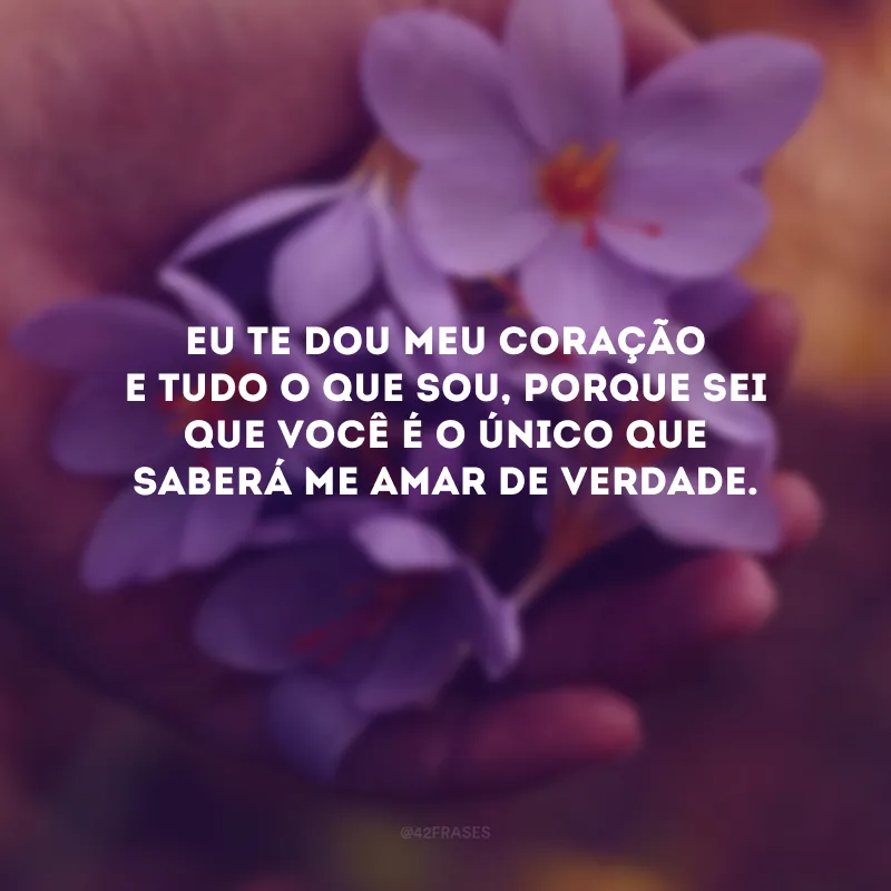 Eu te dou meu coração e tudo o que sou, porque sei que você é o único que saberá me amar de verdade. 