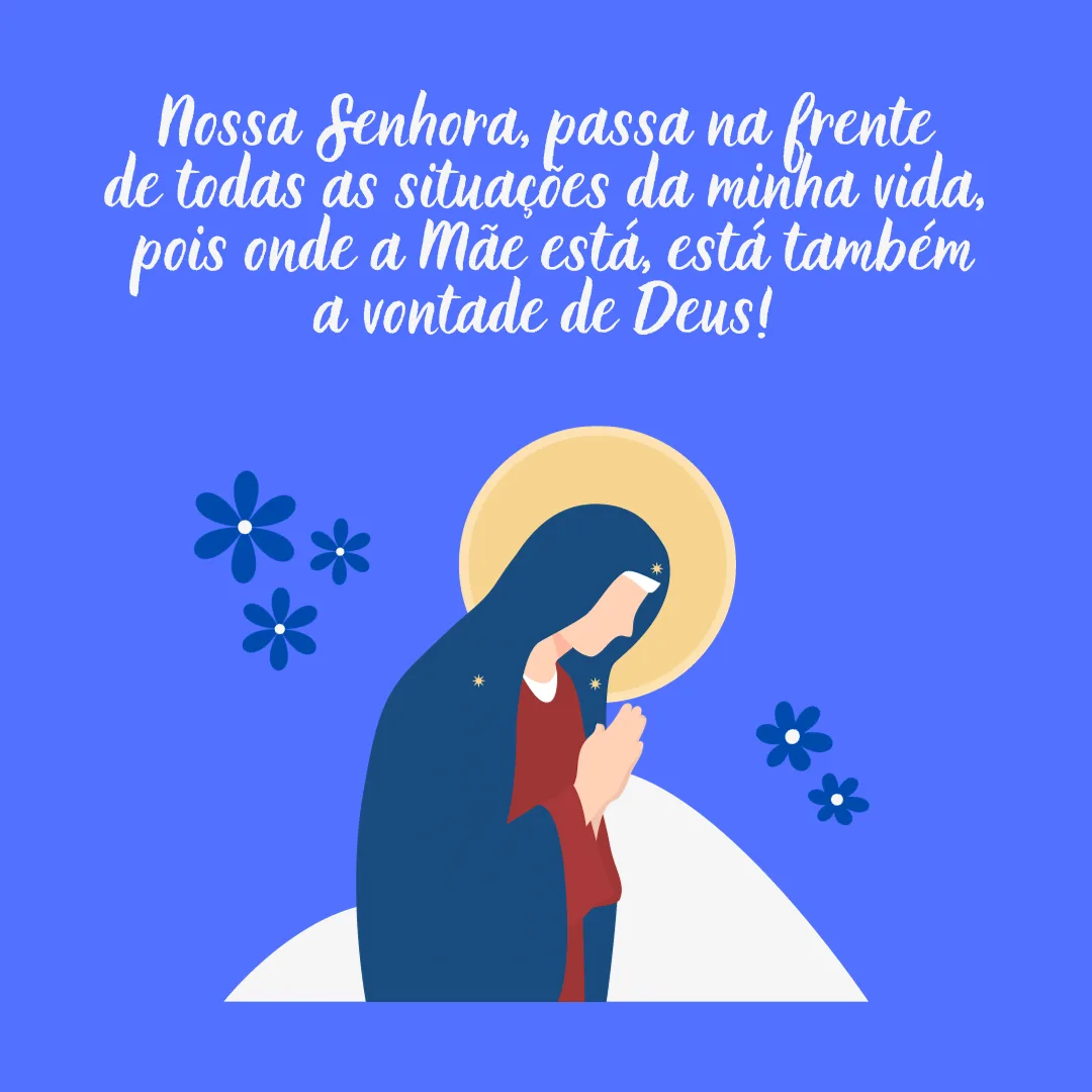 Nossa Senhora, passa na frente de todas as situações da minha vida, pois onde a Mãe está, está também a vontade de Deus!