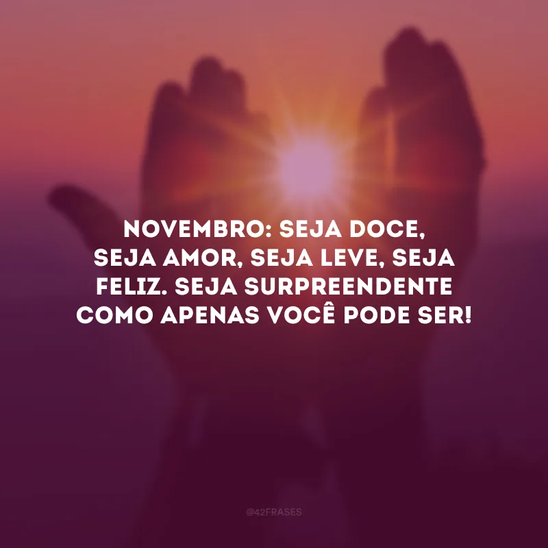 Novembro: seja doce, seja amor, seja leve, seja feliz. Seja surpreendente como apenas você pode ser!