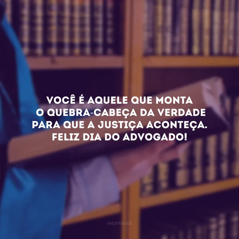 Você é aquele que monta o quebra-cabeça da verdade para que a justiça aconteça. Feliz Dia do Advogado!