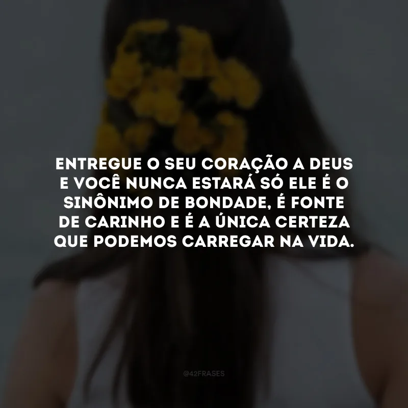Entregue o seu coração a Deus e você nunca estará só Ele é o sinônimo de bondade, é fonte de carinho e é a única certeza que podemos carregar na vida.