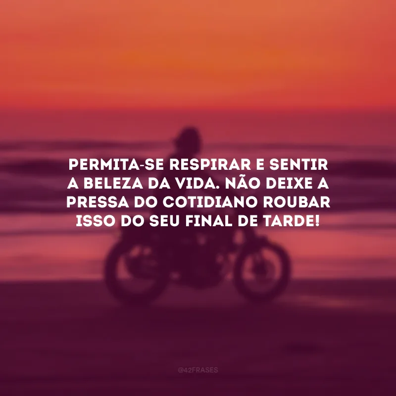 Permita-se respirar e sentir a beleza da vida. Não deixe a pressa do cotidiano roubar isso do seu final de tarde!