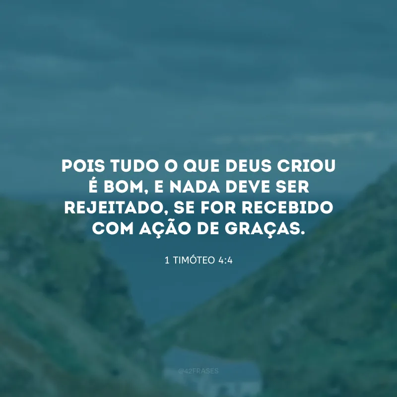 Pois tudo o que Deus criou é bom, e nada deve ser rejeitado, se for recebido com ação de graças.
