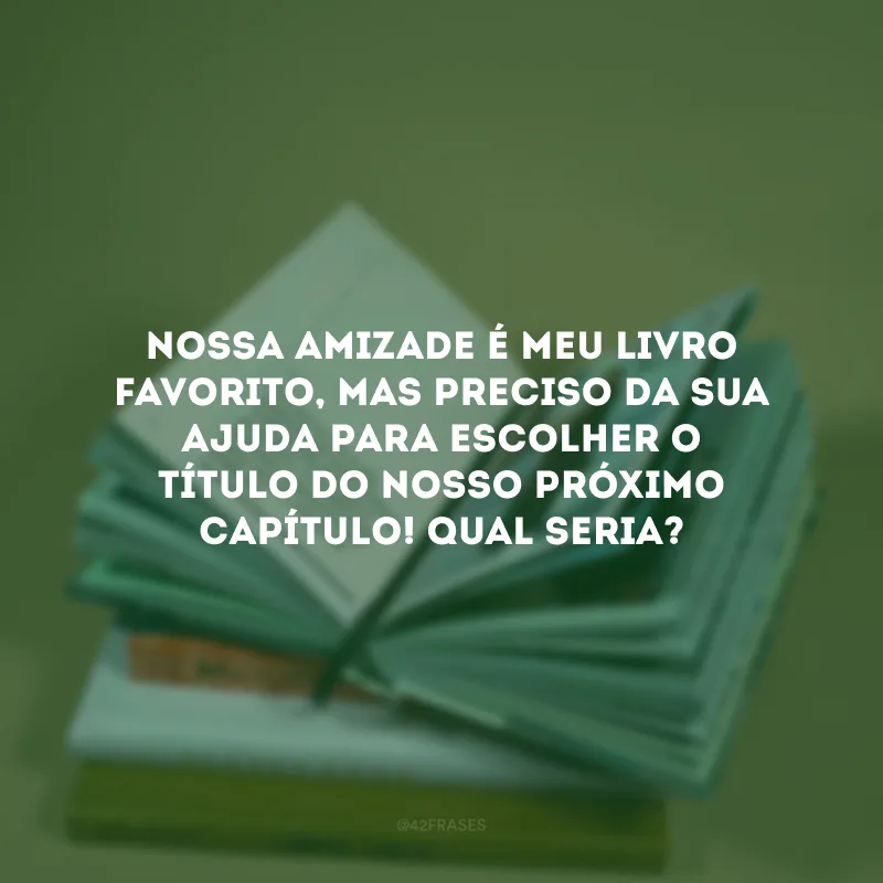Nossa amizade é meu livro favorito, mas preciso da sua ajuda para escolher o título do nosso próximo capítulo! Qual seria? 