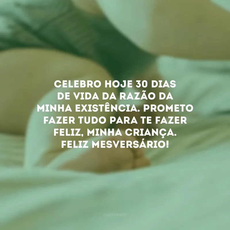 Celebro hoje 30 dias de vida da razão da minha existência. Prometo fazer tudo para te fazer feliz, minha criança. Feliz mesversário!