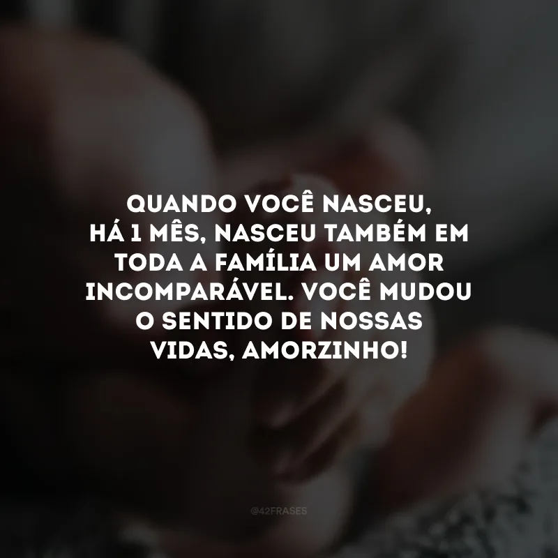 Quando você nasceu, há 1 mês, nasceu também em toda a família um amor incomparável. Você mudou o sentido de nossas vidas, amorzinho!