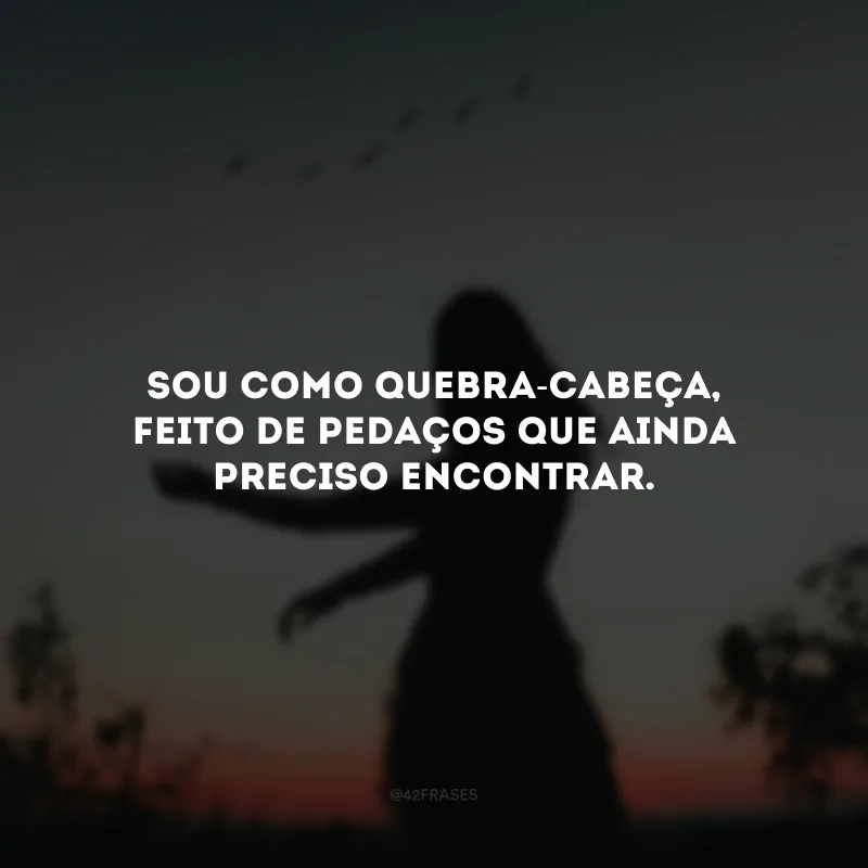 Sou como quebra-cabeça, feito de pedaços que ainda preciso encontrar. 